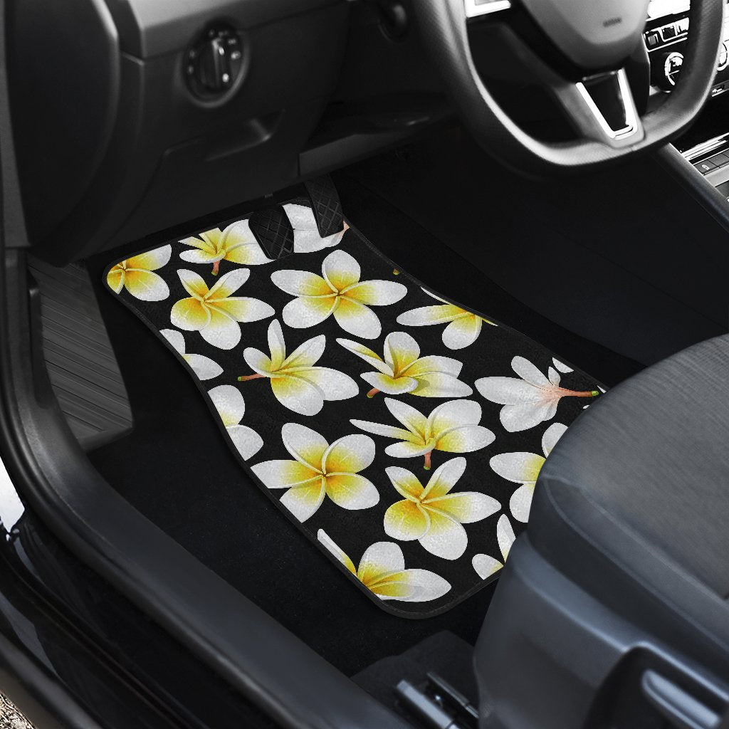 Yellow Plumeria Hawaiian Flowers Front and Back Car Floor Mats