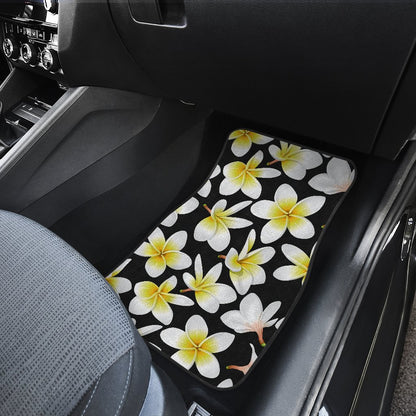 Yellow Plumeria Hawaiian Flowers Front and Back Car Floor Mats