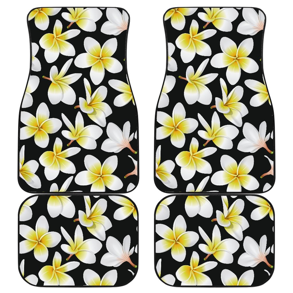 Yellow Plumeria Hawaiian Flowers Front and Back Car Floor Mats