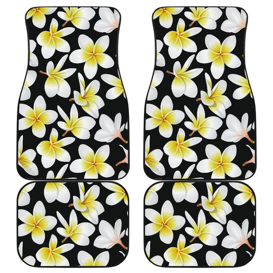 Yellow Plumeria Hawaiian Flowers Front and Back Car Floor Mats