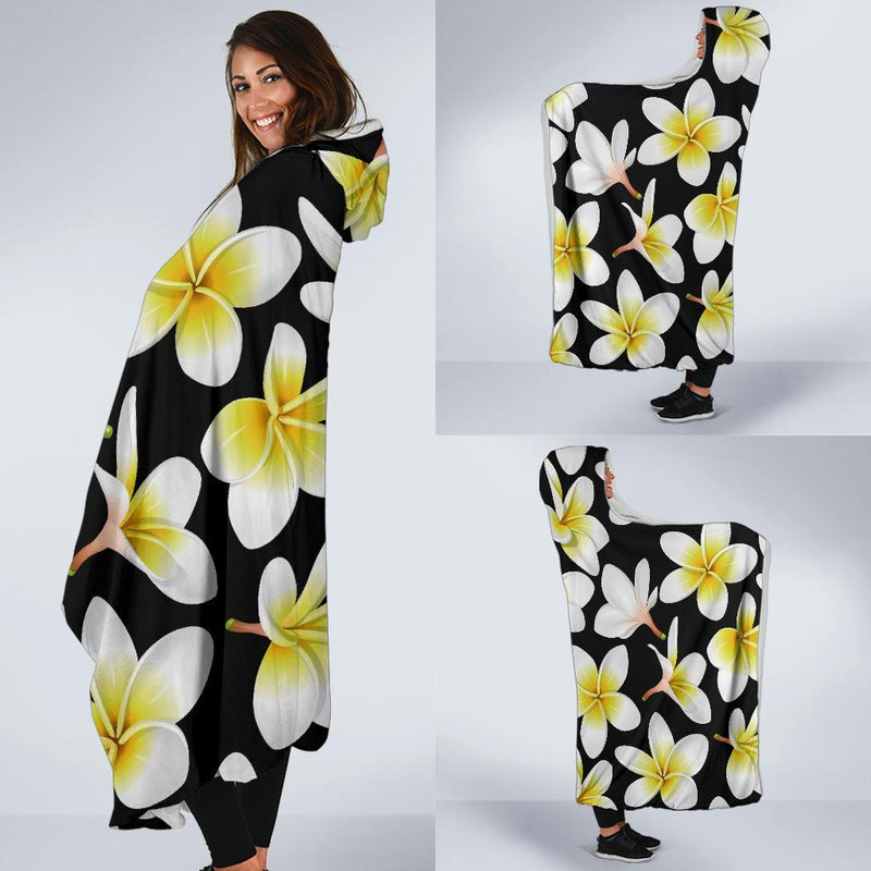 Yellow Plumeria Hawaiian Flowers Hooded Blanket-JORJUNE.COM