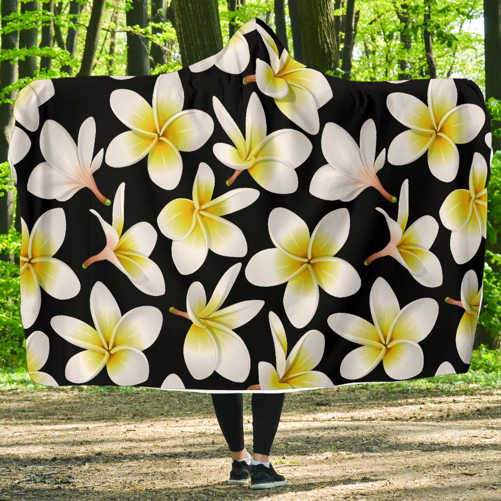 Yellow Plumeria Hawaiian Flowers Hooded Blanket-JORJUNE.COM