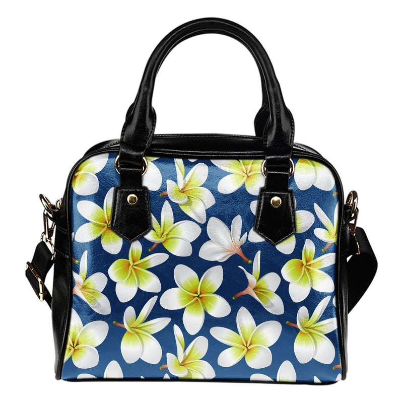 Yellow Plumeria Hawaiian flower Leather Shoulder Handbag