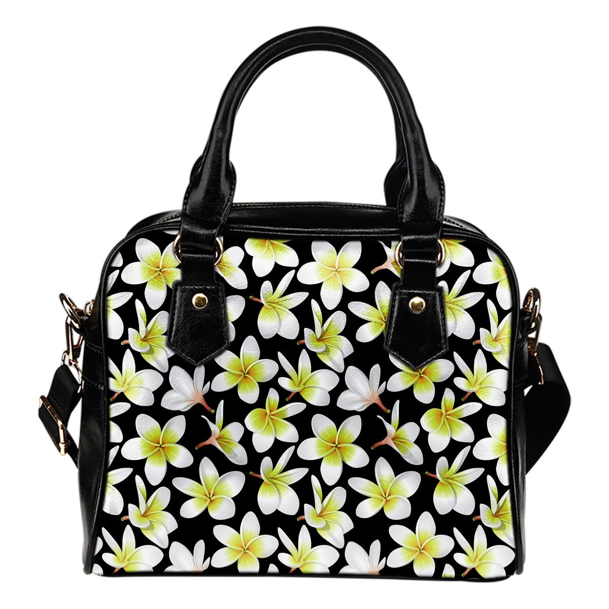 Yellow Plumeria Hawaiian Flowers Leather Shoulder Handbag