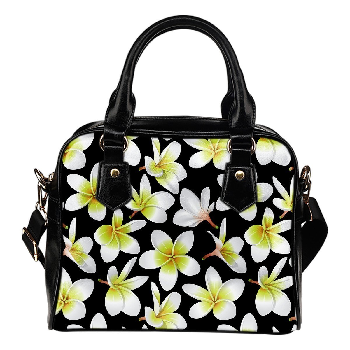 Yellow Plumeria Hawaiian flower Leather Shoulder Handbag