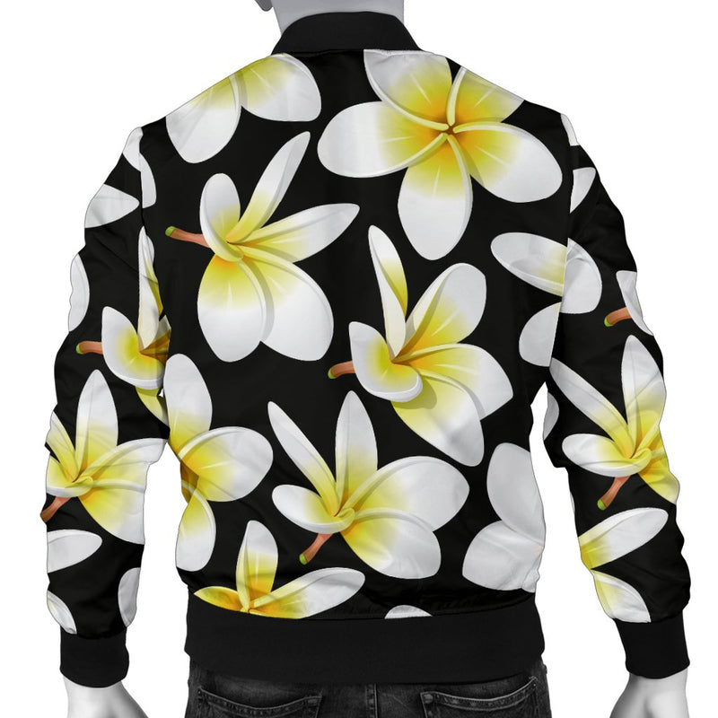 Yellow Plumeria Hawaiian Flowers Men Casual Bomber Jacket