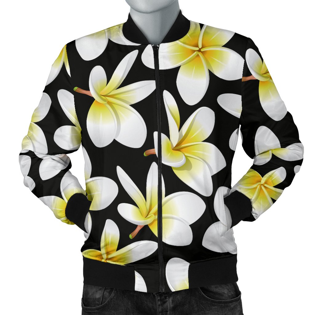 Yellow Plumeria Hawaiian Flowers Men Casual Bomber Jacket