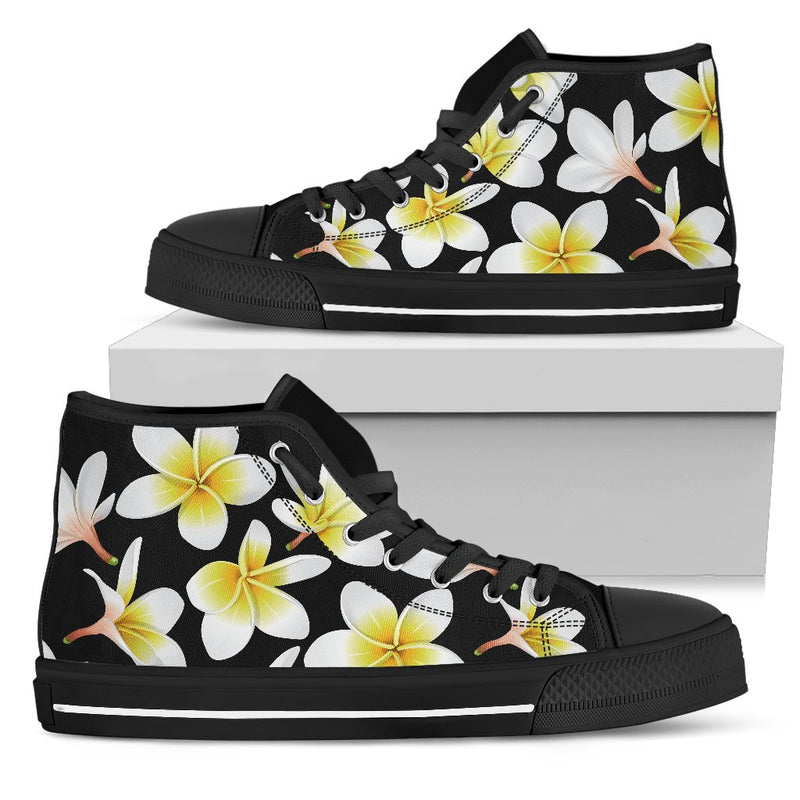 Yellow Plumeria Hawaiian Flowers Men High Top Shoes