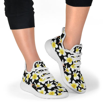 Yellow Plumeria Hawaiian Flowers Mesh Knit Sneakers Shoes