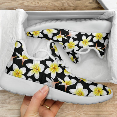 Yellow Plumeria Hawaiian Flowers Mesh Knit Sneakers Shoes