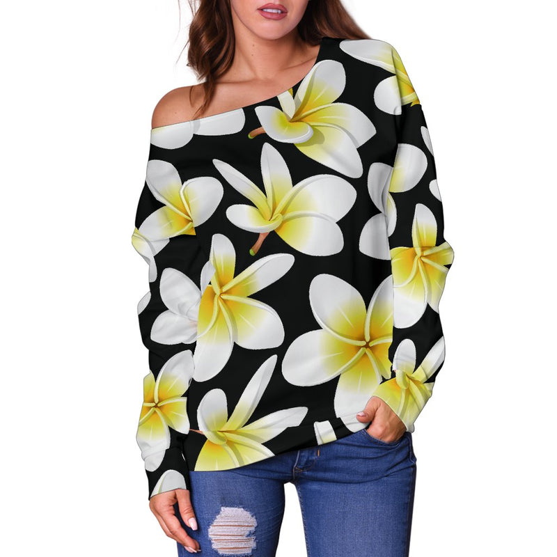 Yellow Plumeria Hawaiian Flowers Off Shoulder Sweatshirt