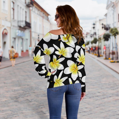Yellow Plumeria Hawaiian Flowers Off Shoulder Sweatshirt
