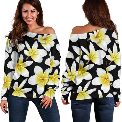 Yellow Plumeria Hawaiian Flowers Off Shoulder Sweatshirt
