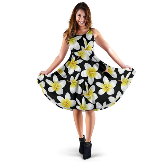 Yellow Plumeria Hawaiian Flowers Sleeveless Mini Dress