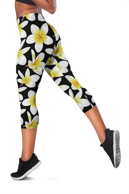 Yellow Plumeria Hawaiian Flowers Women Capris
