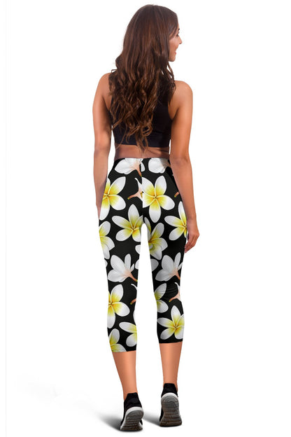 Yellow Plumeria Hawaiian Flowers Women Capris
