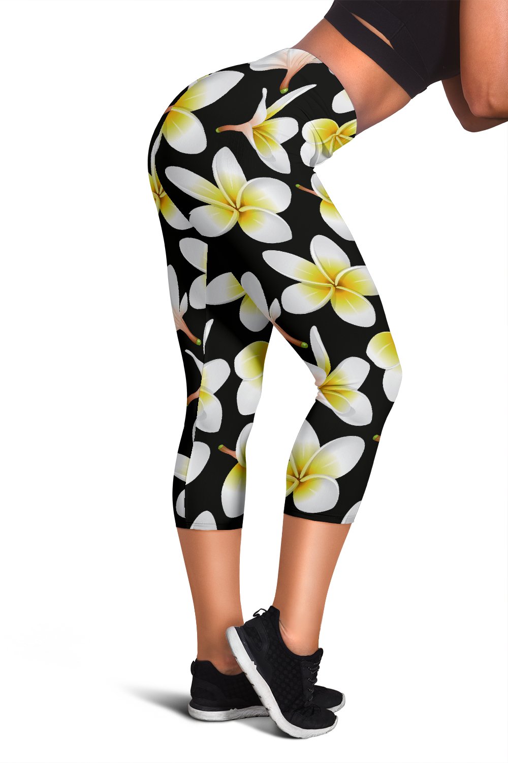 Yellow Plumeria Hawaiian Flowers Women Capris