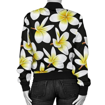 Yellow Plumeria Hawaiian Flowers Women Casual Bomber Jacket