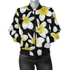 Yellow Plumeria Hawaiian Flowers Women Casual Bomber Jacket