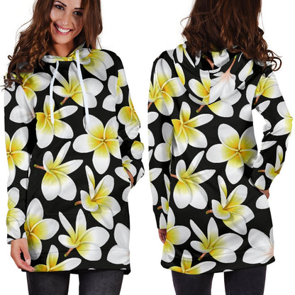 Yellow Plumeria Hawaiian Flowers Women Hoodie Dress