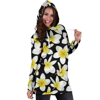 Yellow Plumeria Hawaiian Flowers Women Hoodie Dress