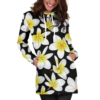 Yellow Plumeria Hawaiian Flowers Women Hoodie Dress