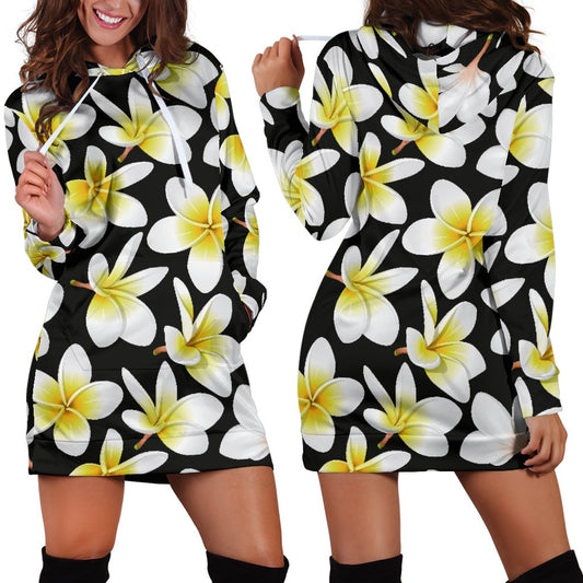Yellow Plumeria Hawaiian Flowers Women Hoodie Dress