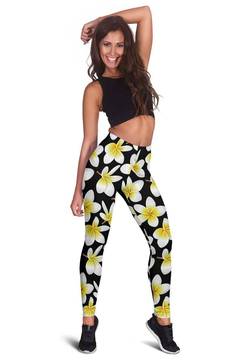 Yellow Plumeria Hawaiian Flowers Women Leggings