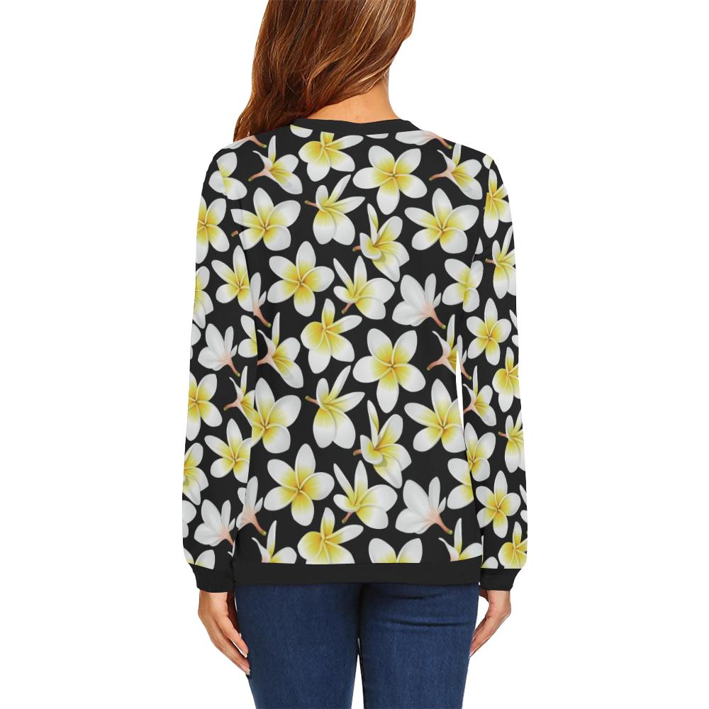 Yellow Plumeria Hawaiian Flowers Women Long Sleeve Sweatshirt-JorJune