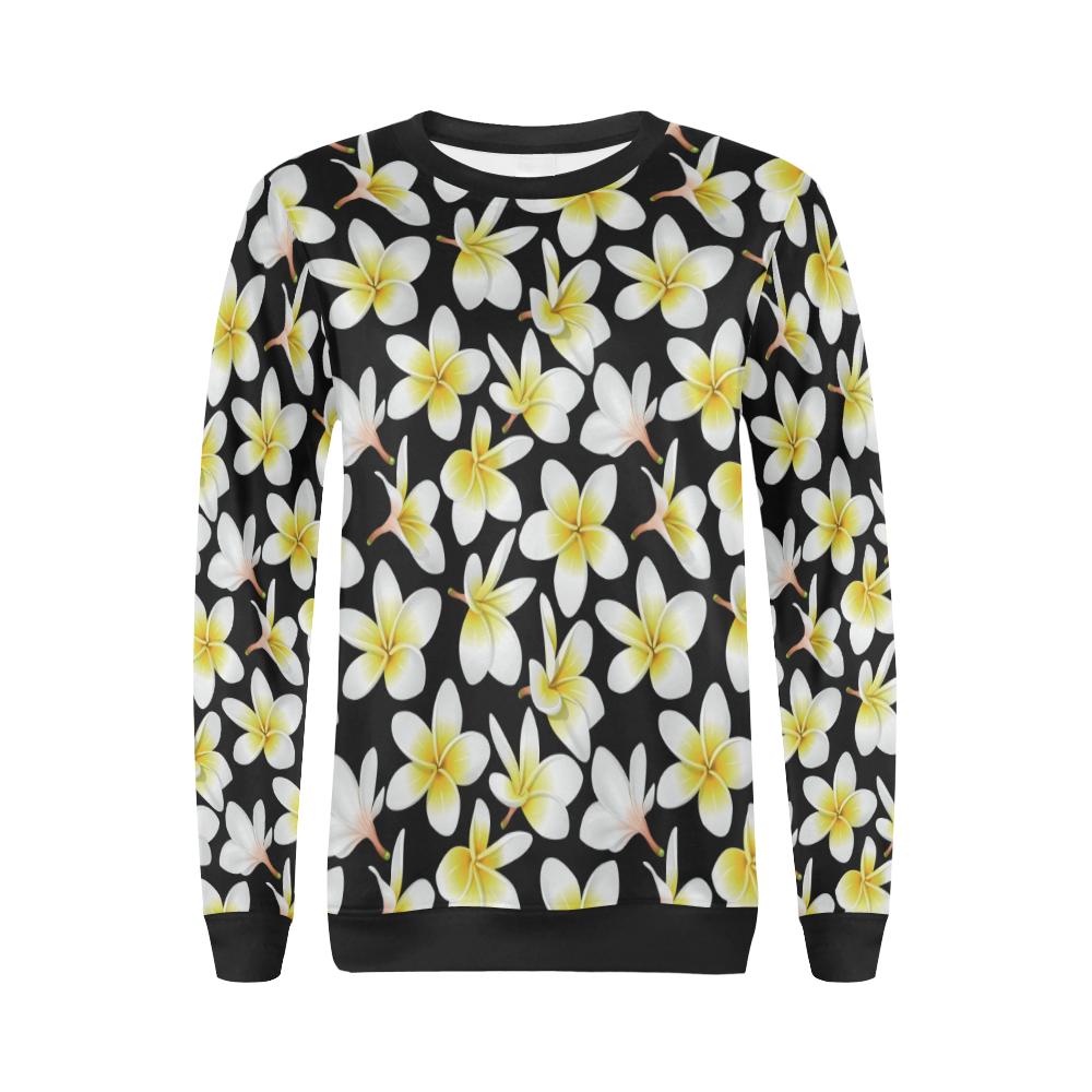 Yellow Plumeria Hawaiian Flowers Women Long Sleeve Sweatshirt-JorJune