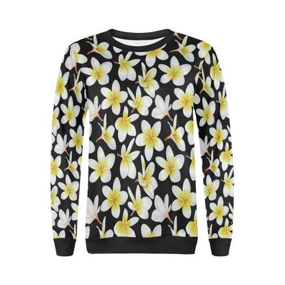Yellow Plumeria Hawaiian Flowers Women Long Sleeve Sweatshirt-JorJune
