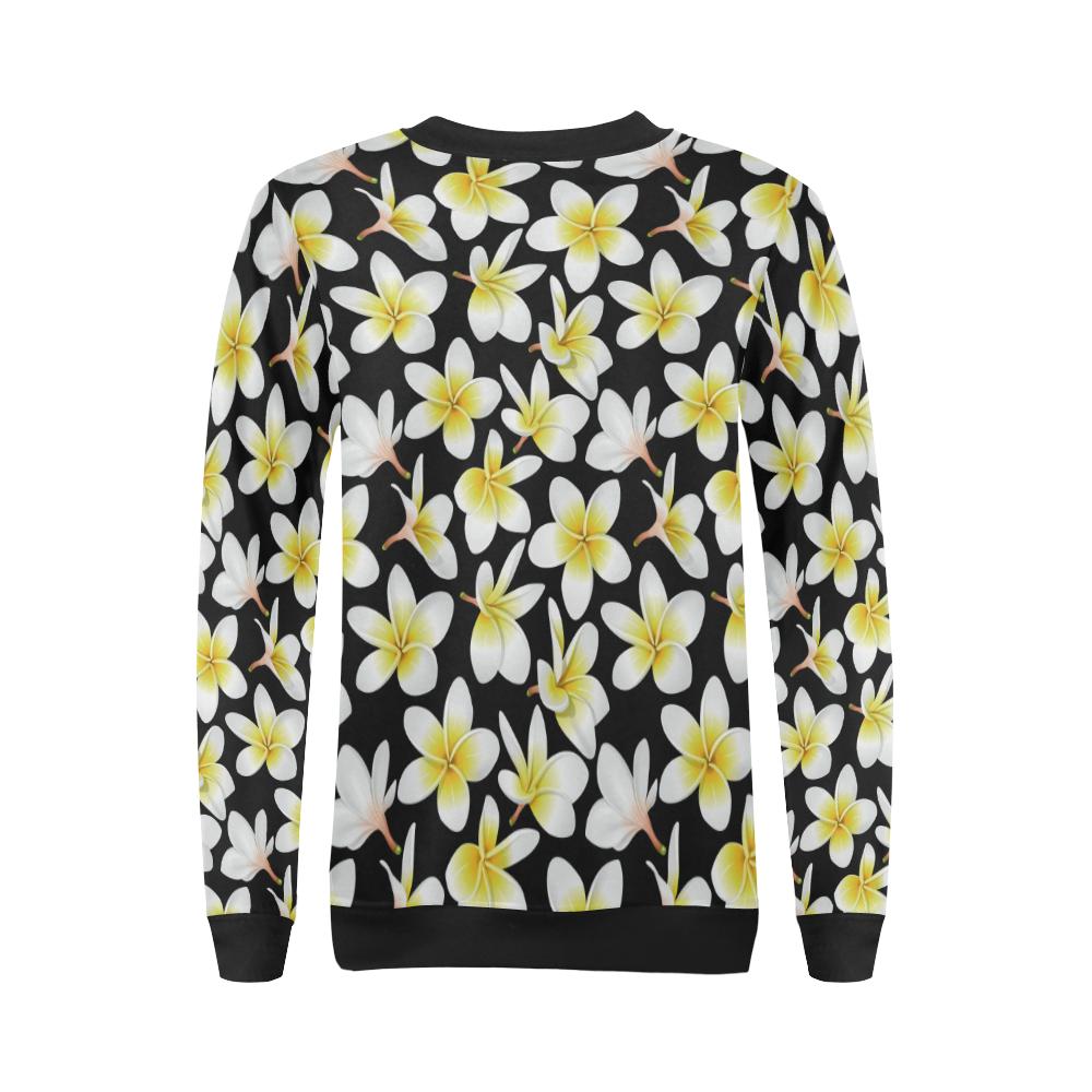 Yellow Plumeria Hawaiian Flowers Women Long Sleeve Sweatshirt-JorJune