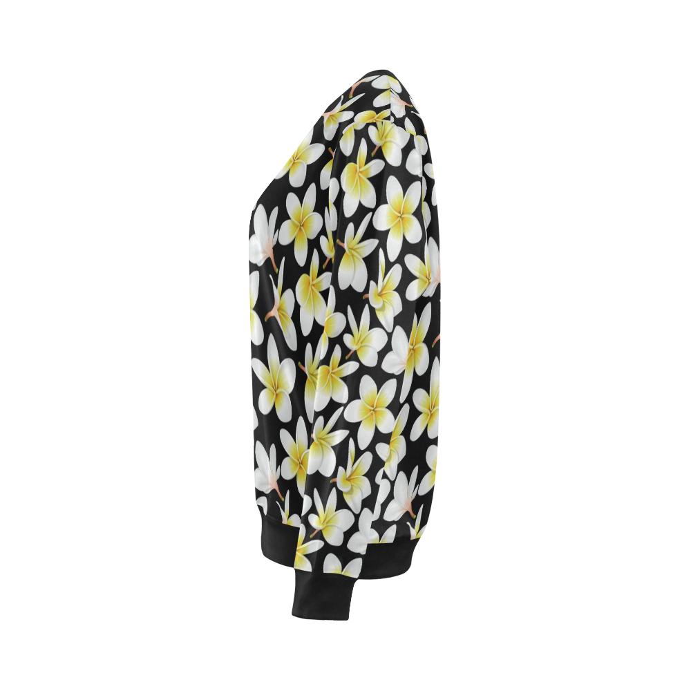 Yellow Plumeria Hawaiian Flowers Women Long Sleeve Sweatshirt-JorJune
