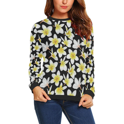 Yellow Plumeria Hawaiian Flowers Women Long Sleeve Sweatshirt-JorJune