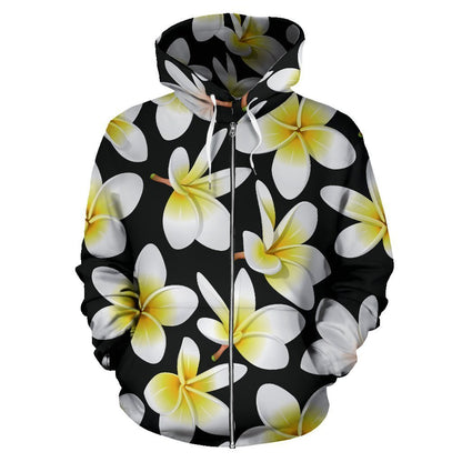 Yellow Plumeria Hawaiian Flower Women Men Zip Up Hoodie