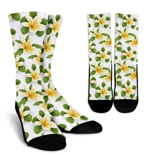 Yellow Plumeria Pattern Print Design PM012 Crew Socks-JORJUNE.COM