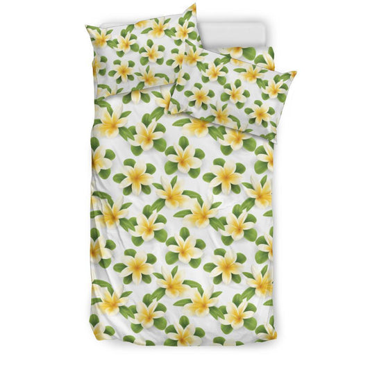 Yellow Plumeria Pattern Print Design PM012 Duvet Cover Bedding Set-JORJUNE.COM