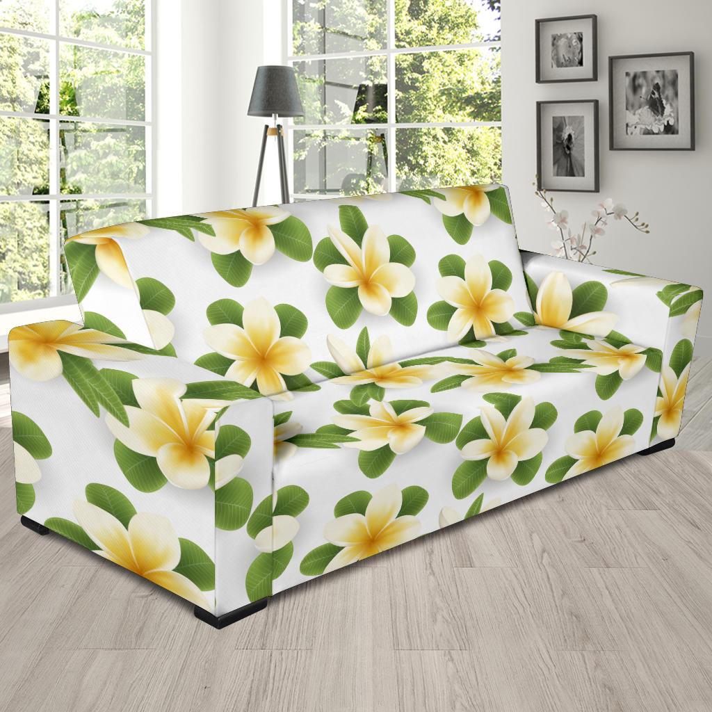 Yellow Plumeria Pattern Print Design PM012 Sofa Slipcover-JORJUNE.COM