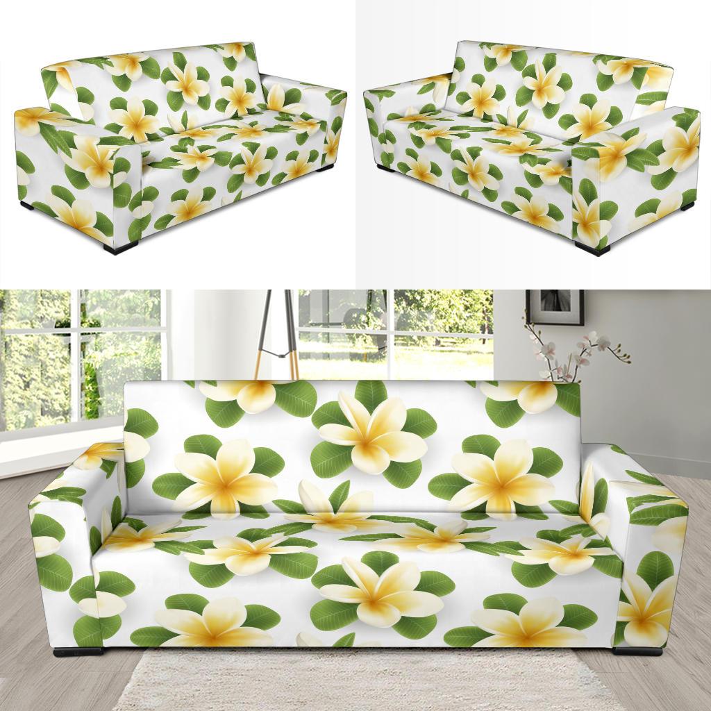 Yellow Plumeria Pattern Print Design PM012 Sofa Slipcover-JORJUNE.COM