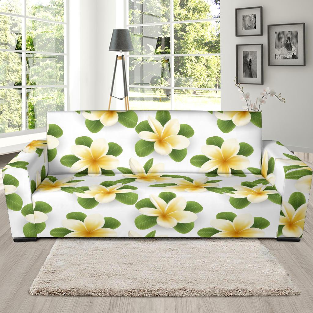 Yellow Plumeria Pattern Print Design PM012 Sofa Slipcover-JORJUNE.COM