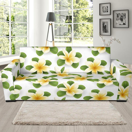 Yellow Plumeria Pattern Print Design PM012 Sofa Slipcover-JORJUNE.COM
