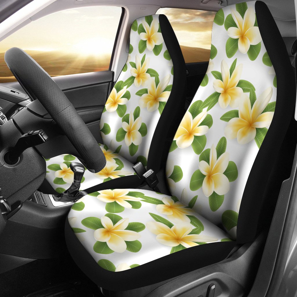 Yellow Plumeria Pattern Print Design PM012 Universal Fit Car Seat Covers-JorJune