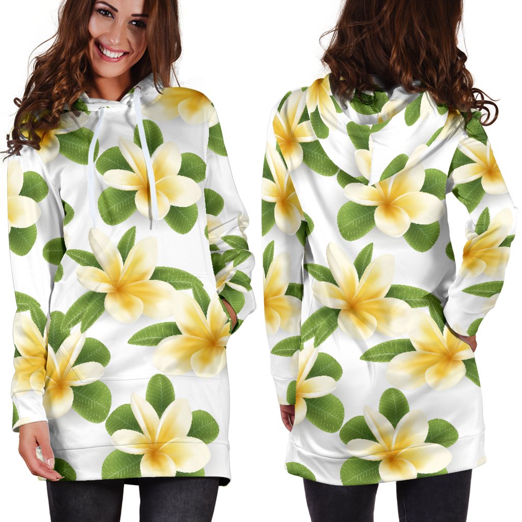Yellow Plumeria Pattern Print Design PM012 Women Hoodie Dress