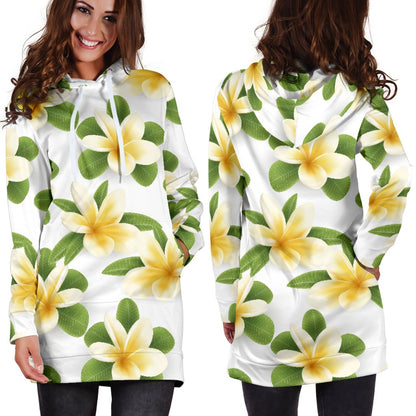 Yellow Plumeria Pattern Print Design PM012 Women Hoodie Dress