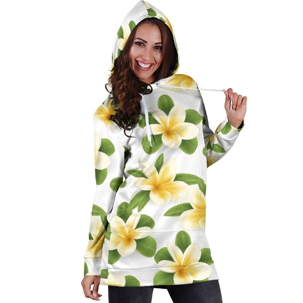 Yellow Plumeria Pattern Print Design PM012 Women Hoodie Dress