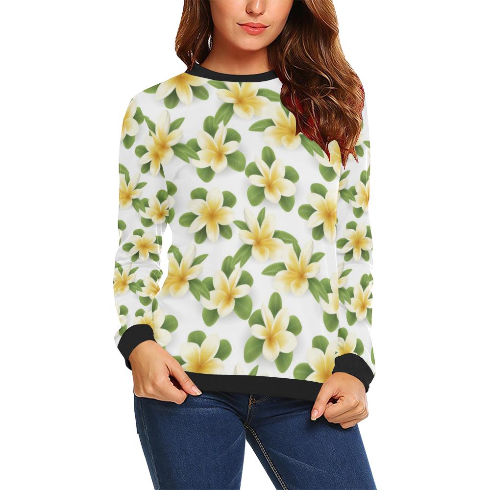 Yellow Plumeria Pattern Print Design PM012 Women Long Sleeve Sweatshirt-JorJune