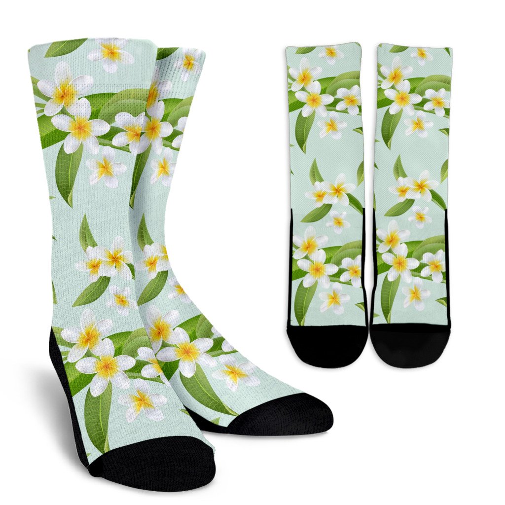 Yellow Plumeria Pattern Print Design PM024 Crew Socks-JORJUNE.COM