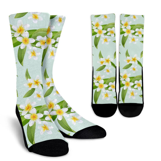 Yellow Plumeria Pattern Print Design PM024 Crew Socks-JORJUNE.COM