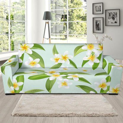 Yellow Plumeria Pattern Print Design PM024 Sofa Slipcover-JORJUNE.COM