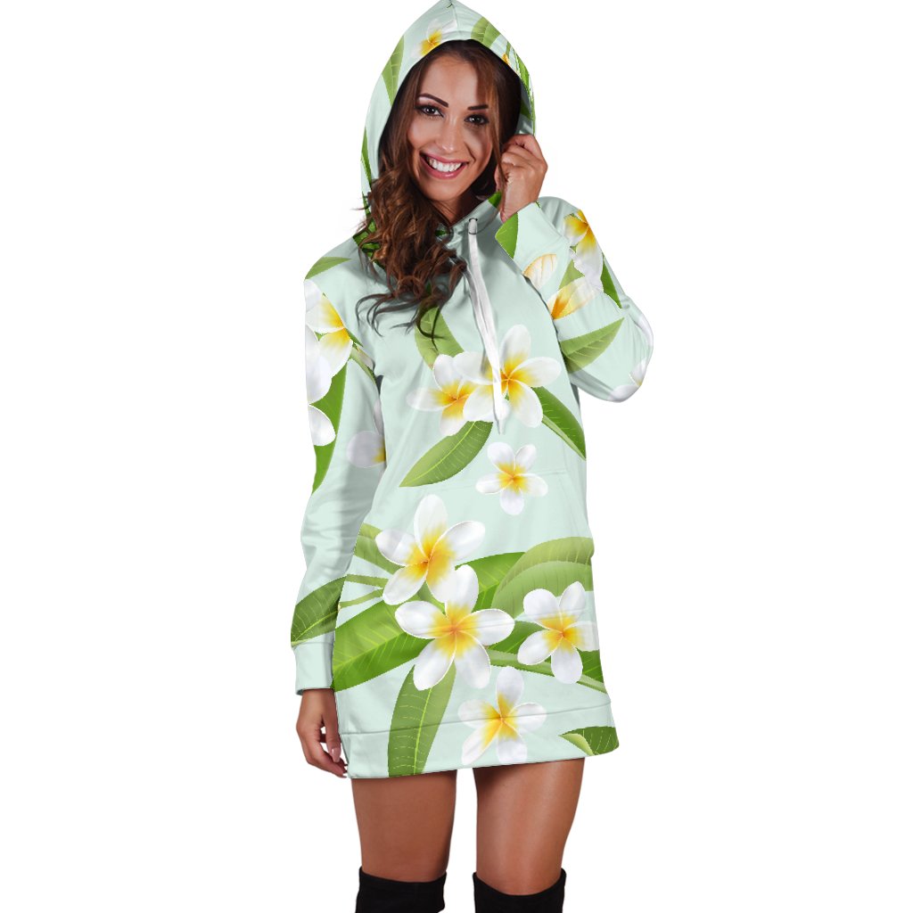 Yellow Plumeria Pattern Print Design PM024 Women Hoodie Dress